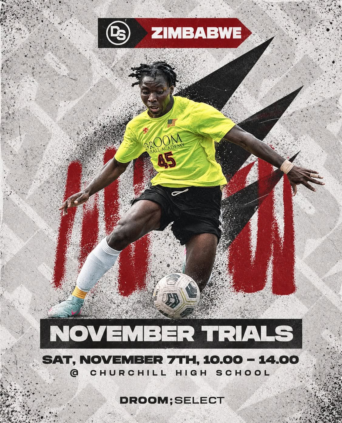 Droom Select Zimbabwe November football trials flyer